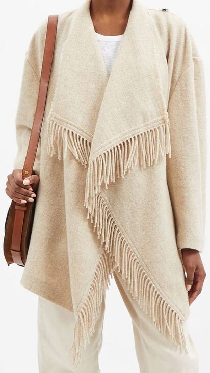 Isabel Marant Sweaters - ISABEL MARANT ÉTOILE Fleminigli Fringed Felt Blanket Wool Blend Jacket Size 38